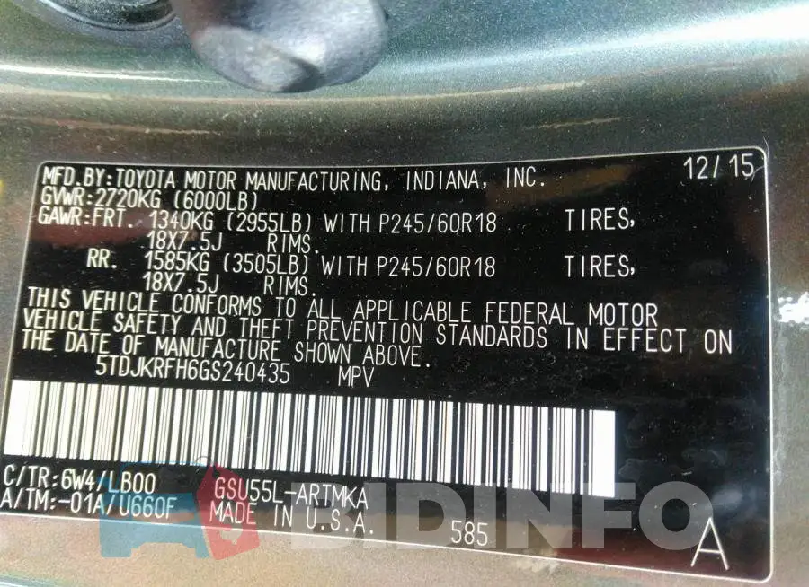 5TDJKRFH6GS240435 Photo# 9