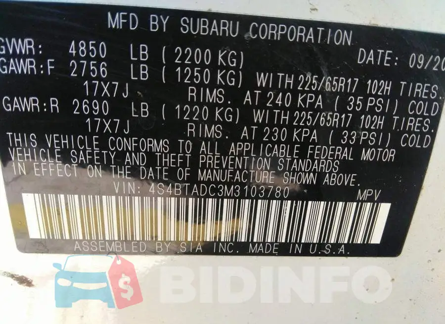 4S4BTADC3M3103780 Photo# 9
