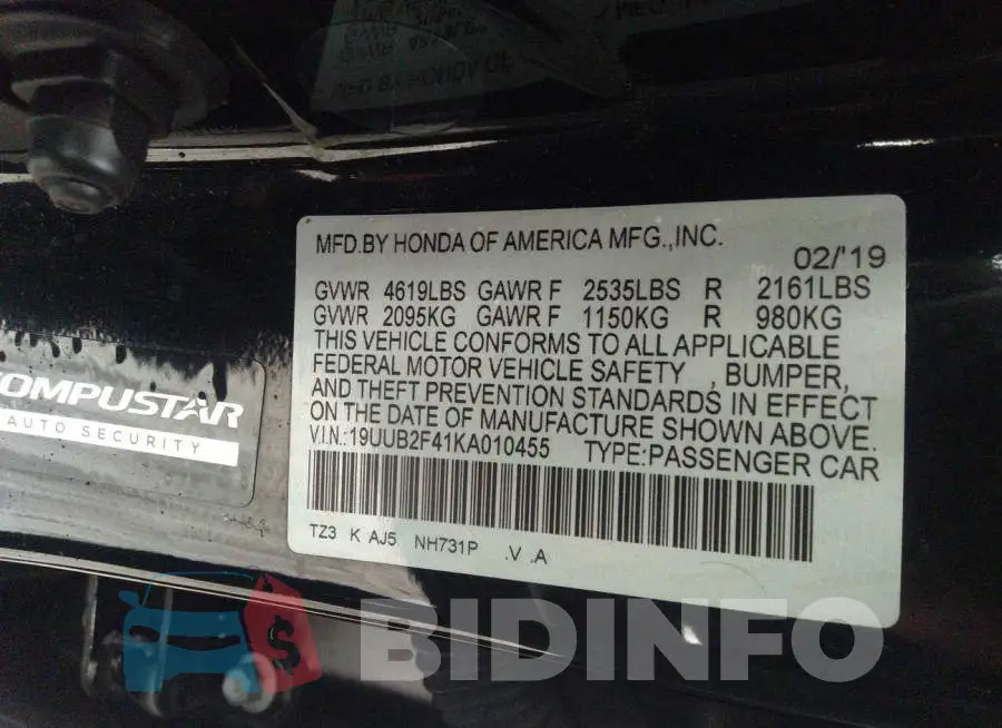 19UUB2F41KA010455 Photo# 9