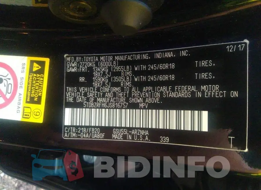 5TDBZRFH6JS816757 Photo# 9