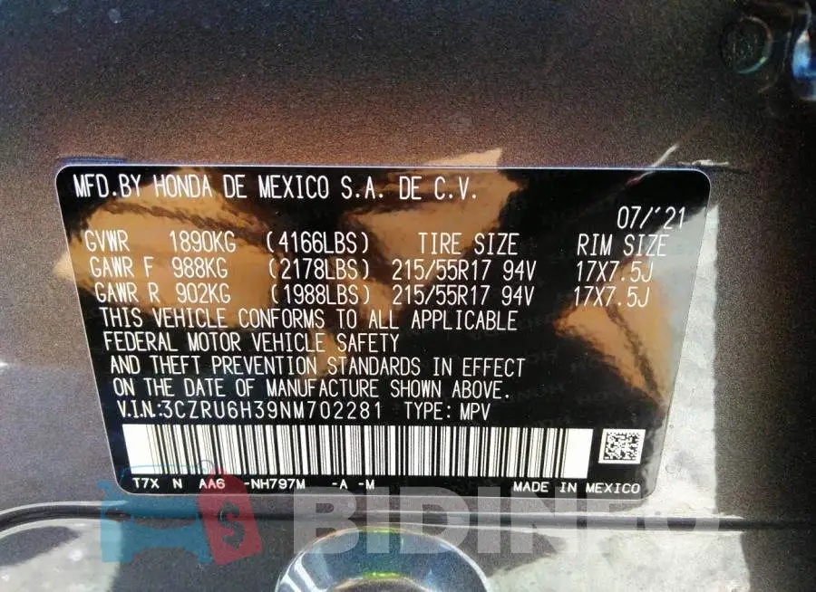 3CZRU6H39NM702281 Photo# 9