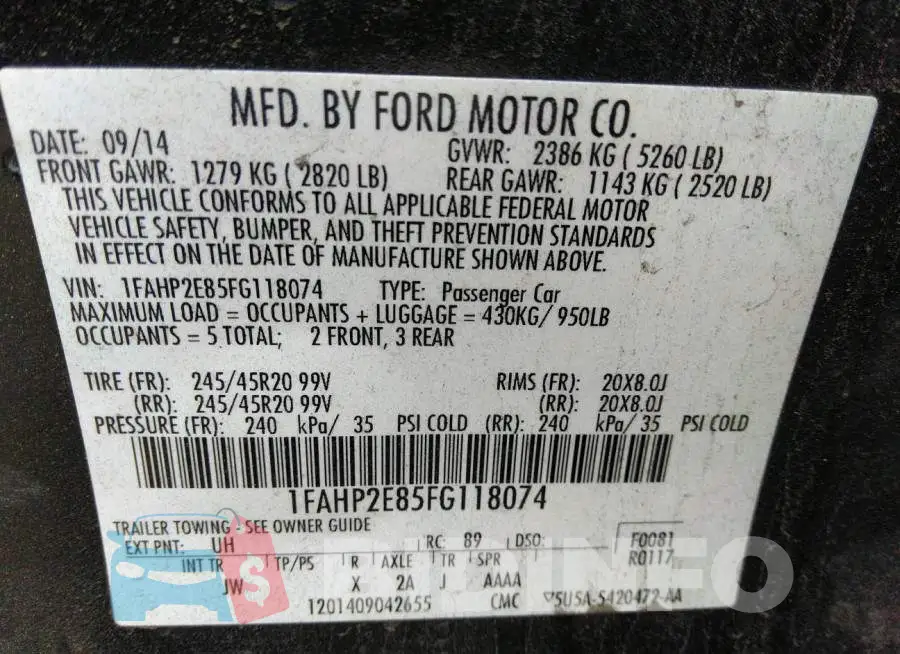 1FAHP2E85FG118074 Photo# 9