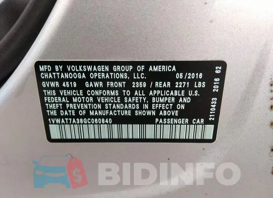 1VWAT7A38GC060840 Photo# 9