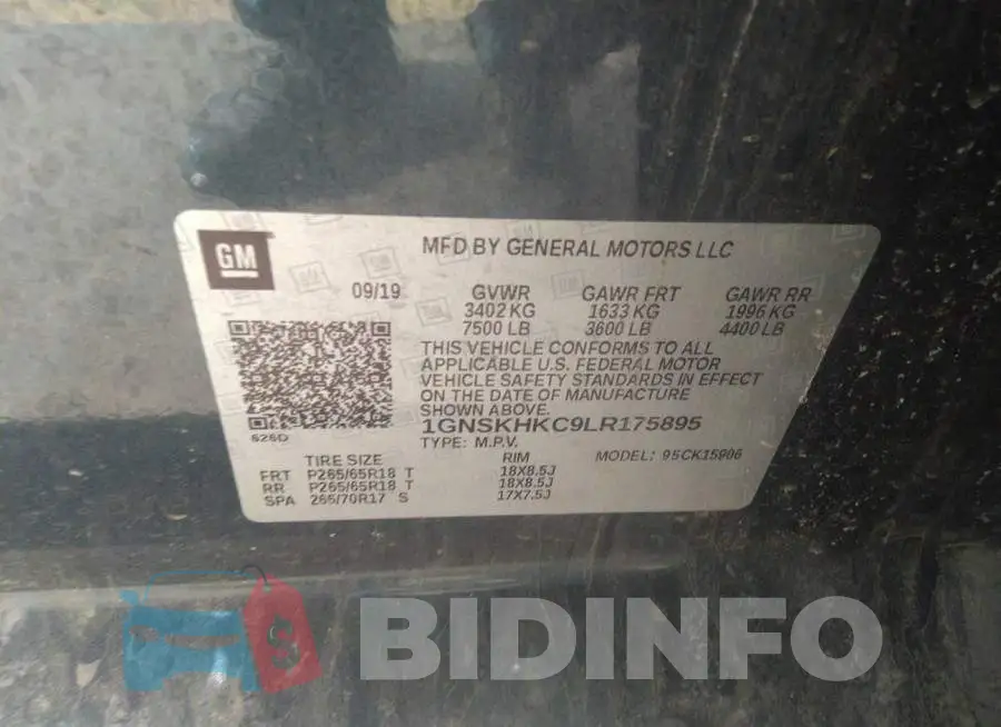 1GNSKHKC9LR175895 Photo# 9