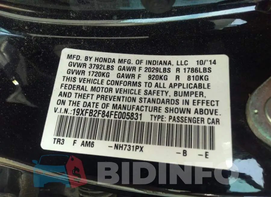19XFB2F84FE005831 Photo# 9