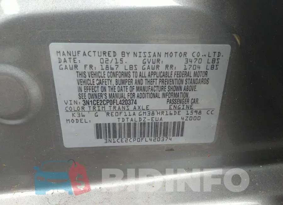 3N1CE2CP0FL420374 Photo# 9