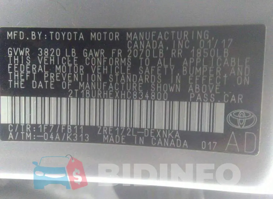2T1BURHEXHC834800 Photo# 9