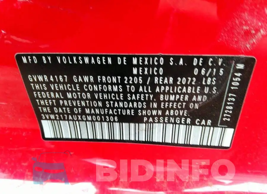 3VW217AUXGM001306 Photo# 9
