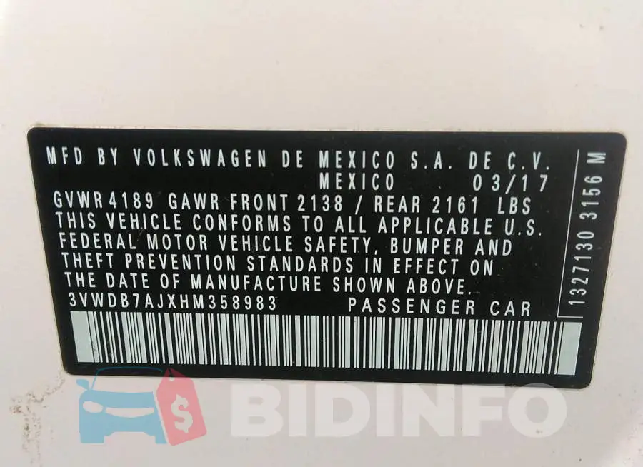 3VWDB7AJXHM358983 Photo# 9