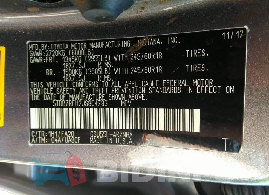 5TDBZRFH2JS804783 Photo# 9