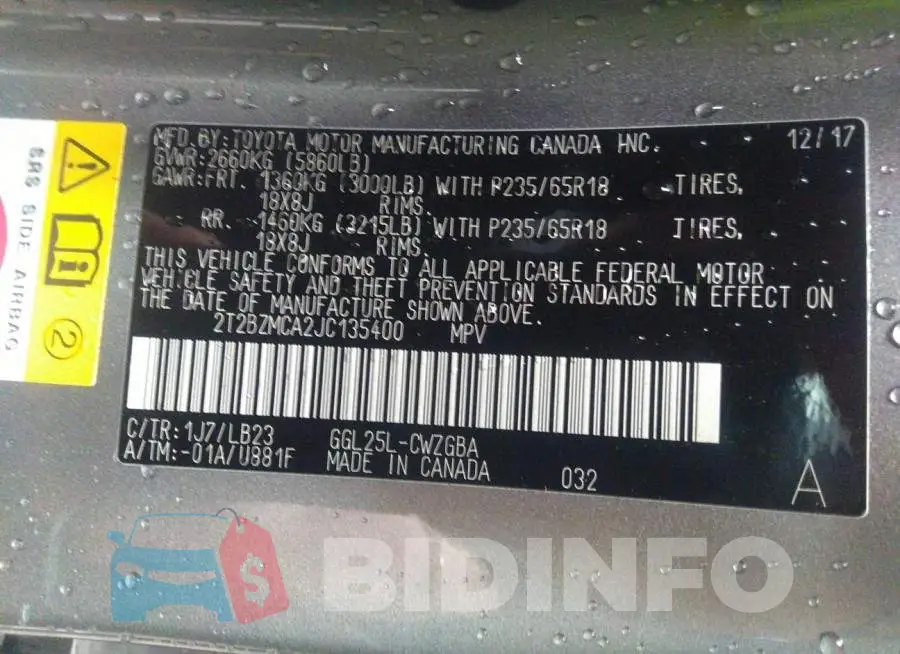 2T2BZMCA2JC135400 Photo# 9
