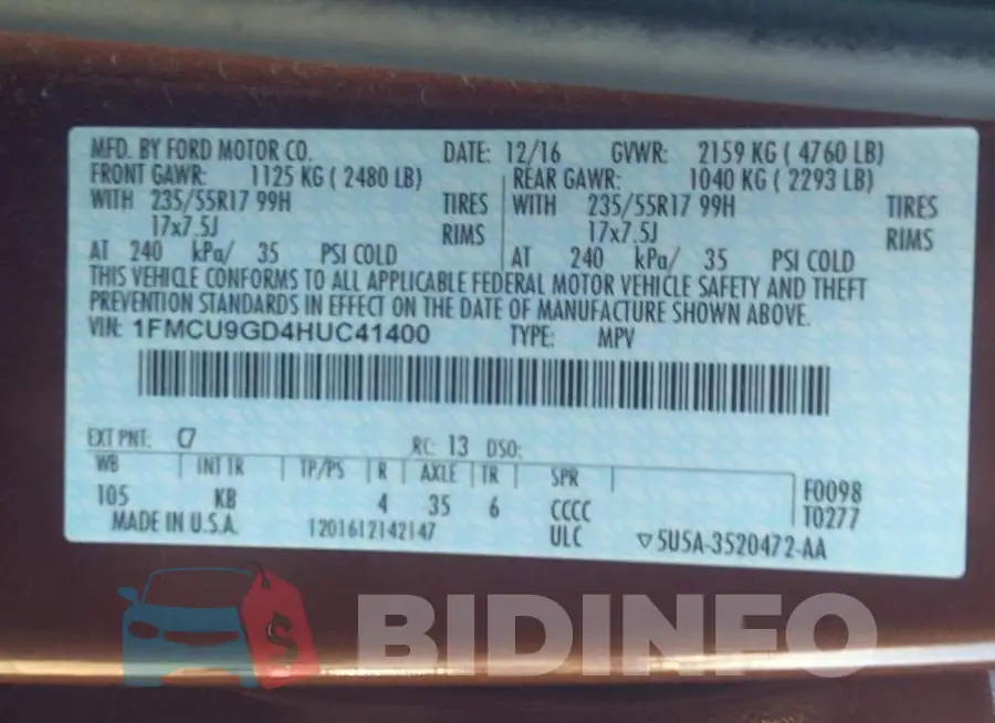 1FMCU9GD4HUC41400 Photo# 9