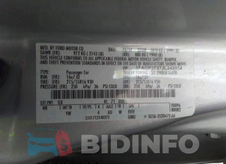 1FADP3F27JL242054 Photo# 9