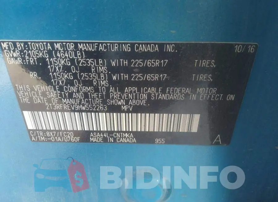 2T3RFREV9HW552263 Photo# 9