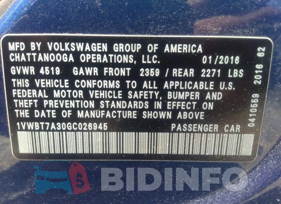 1VWBT7A30GC026945 Photo# 9