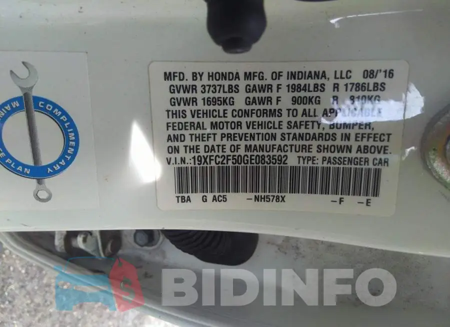 19XFC2F50GE083592 Photo# 9