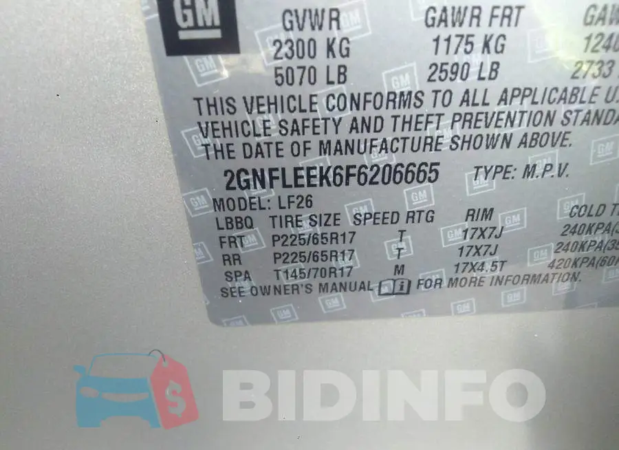 2GNFLEEK6F6206665 Photo# 9