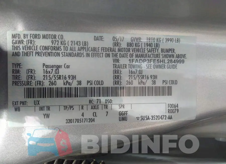1FADP3FE5HL284999 Photo# 9