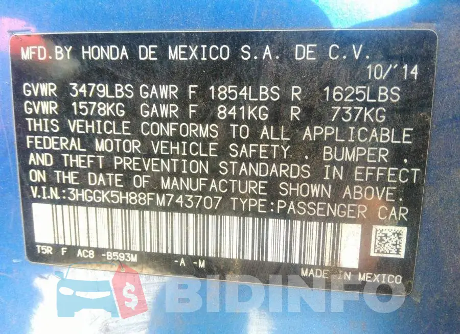 3HGGK5H88FM743707 Photo# 9