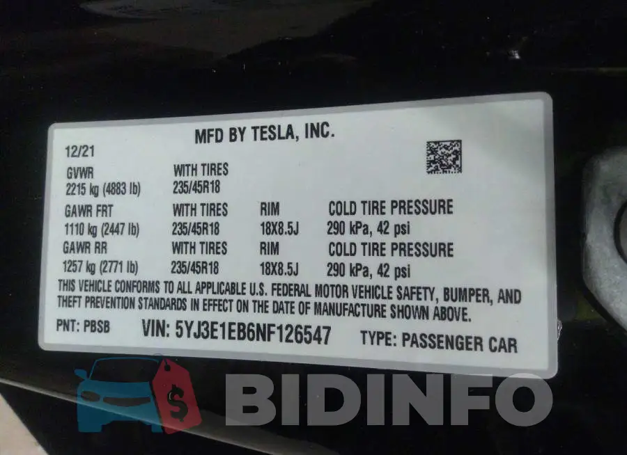 5YJ3E1EB6NF126547 Photo# 9