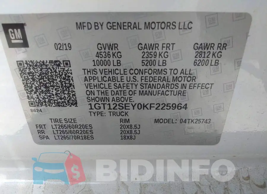 1GT12SEY0KF225964 Photo# 9
