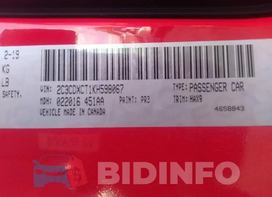 2C3CDXCT1KH598067 Photo# 9