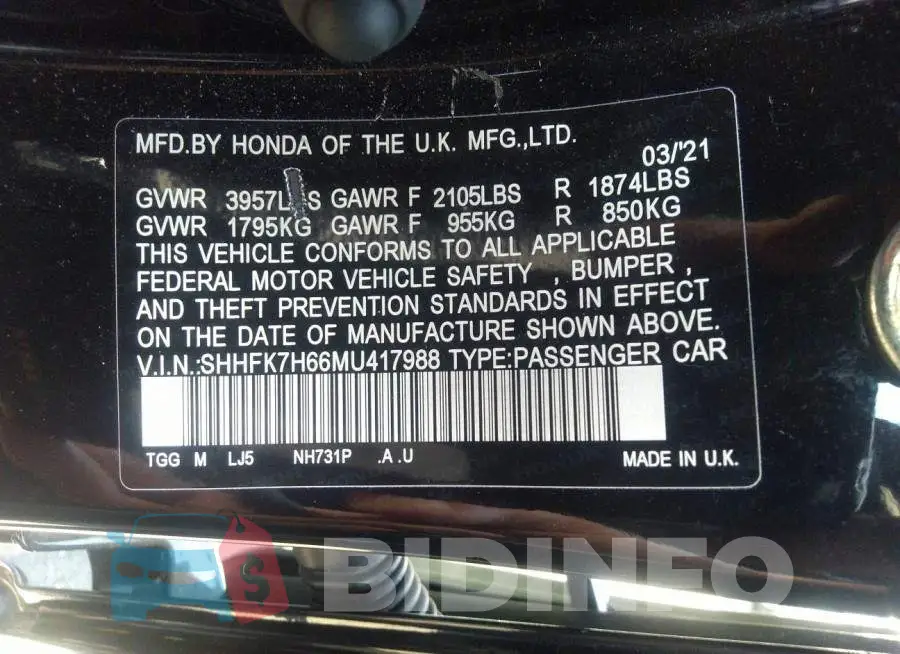 SHHFK7H66MU417988 Photo# 9