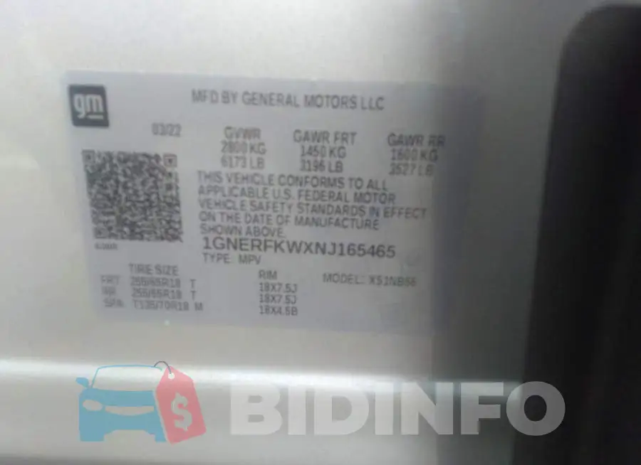 1GNERFKWXNJ165465 Photo# 9