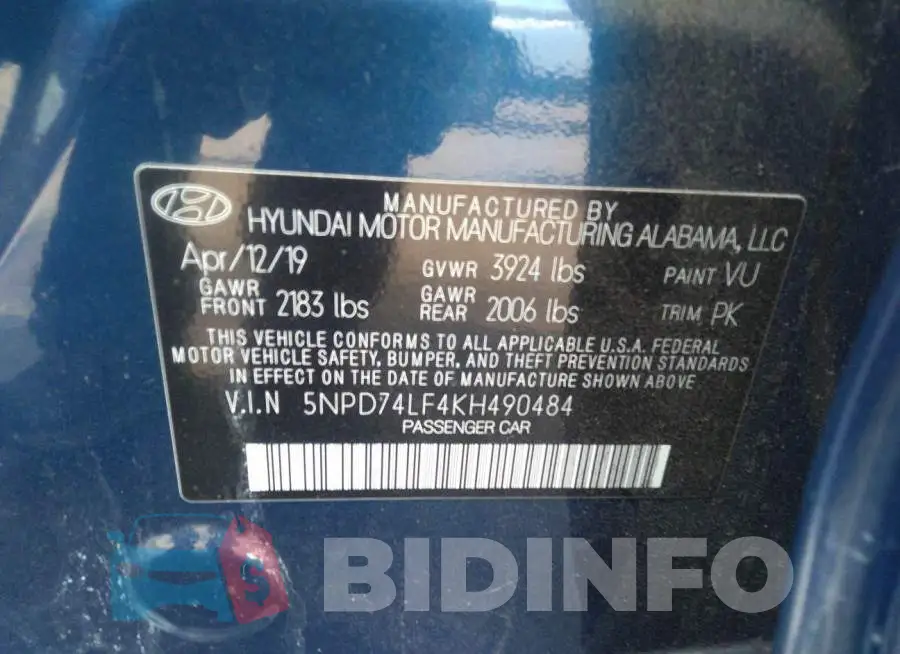 5NPD74LF4KH490484 Photo# 9