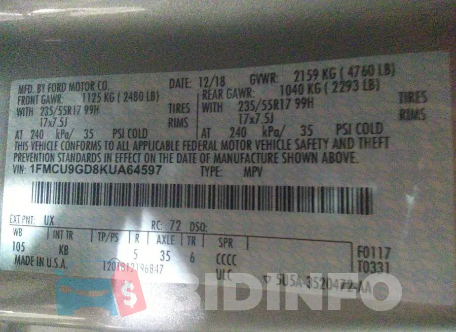 1FMCU9GD8KUA64597 Photo# 9