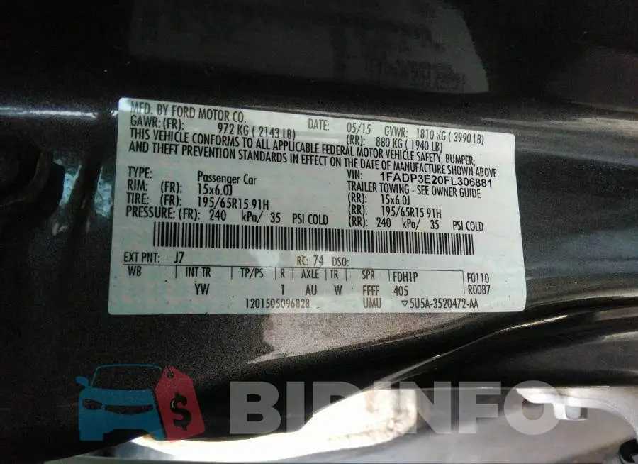 1FADP3E20FL306881 Photo# 9