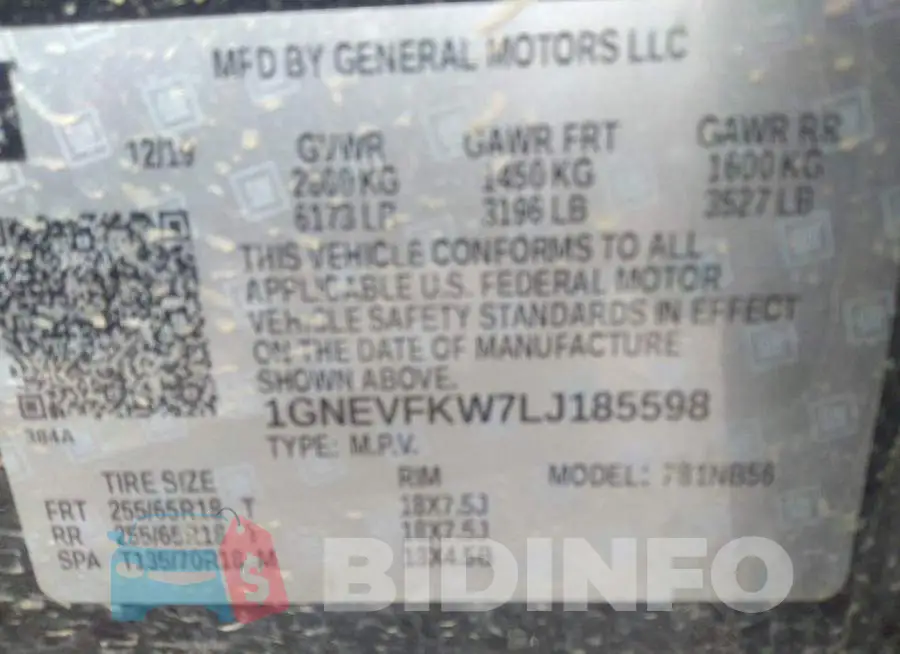 1GNEVFKW7LJ185598 Photo# 9