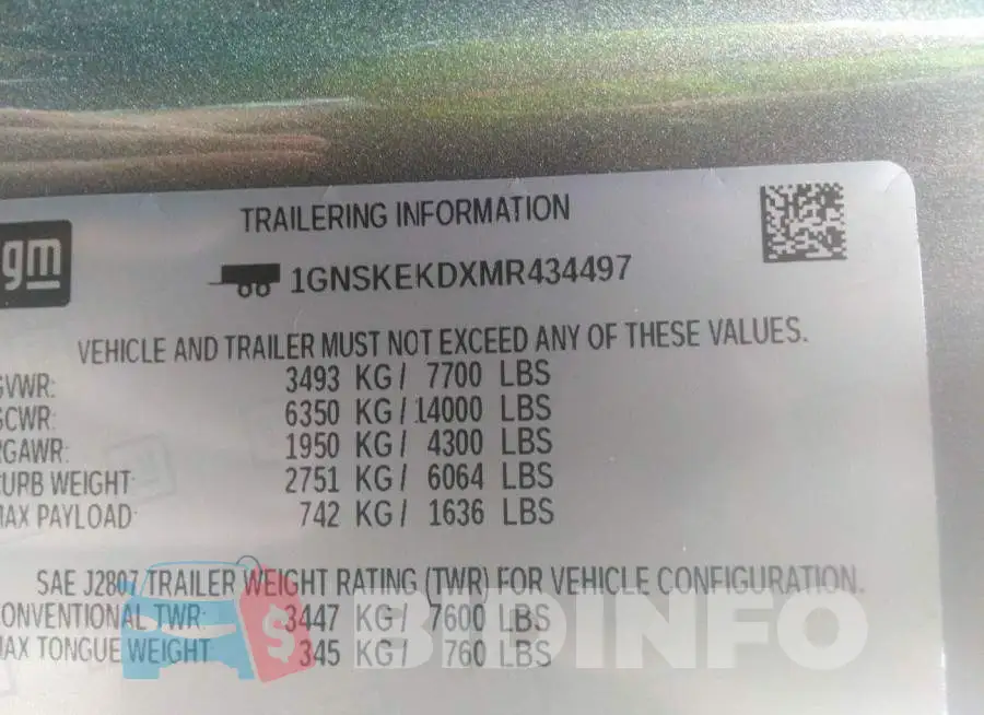 1GNSKEKDXMR434497 Photo# 9