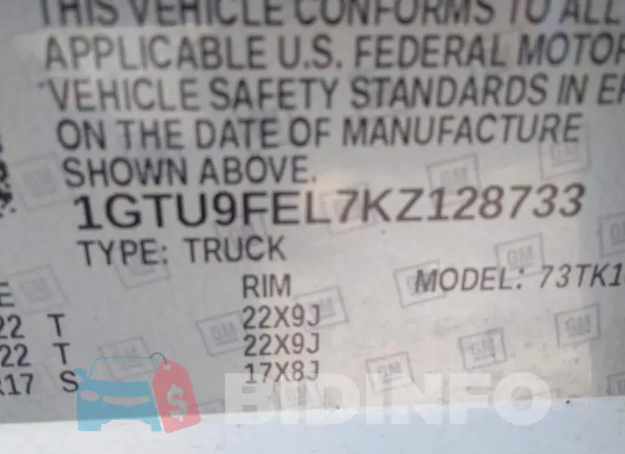 1GTU9FEL7KZ128733 Photo# 9