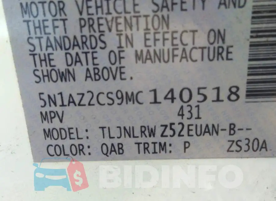 5N1AZ2CS9MC140518 Photo# 9