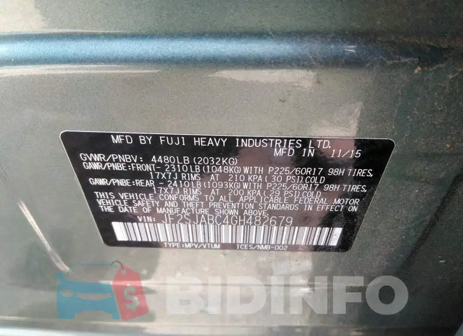 JF2SJABC4GH482679 Photo# 9