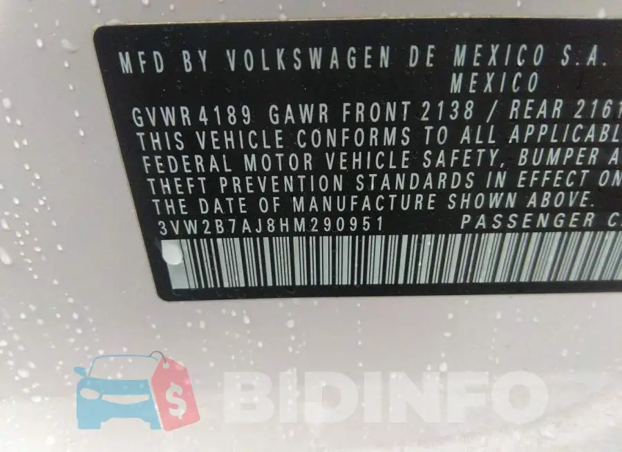 3VW2B7AJ8HM290951 Photo# 9