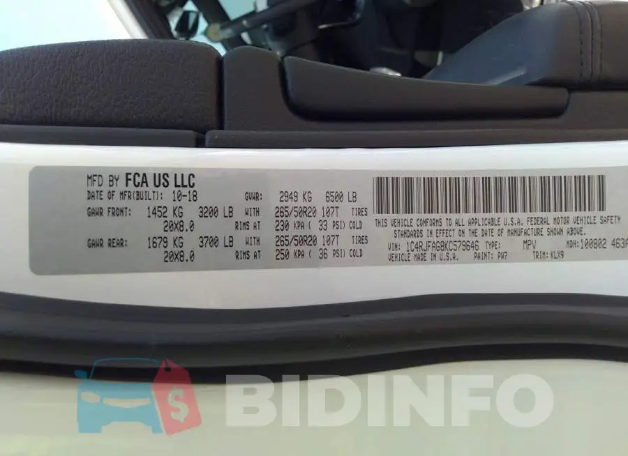 1C4RJFAG8KC579646 Photo# 9