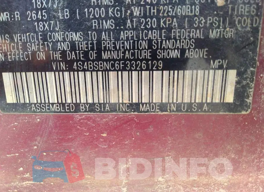 4S4BSBNC6F3326129 Photo# 9