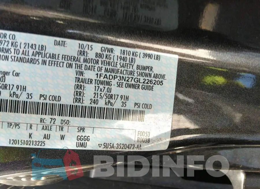1FADP3N27GL226205 Photo# 9