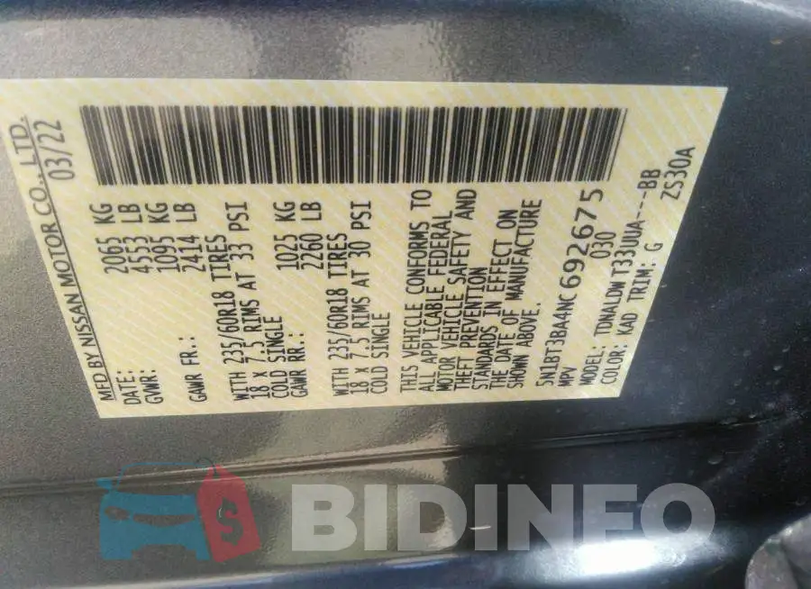 5N1BT3BA4NC692675 Photo# 9