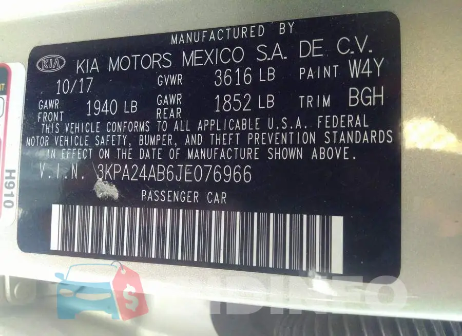 3KPA24AB6JE076966 Photo# 9
