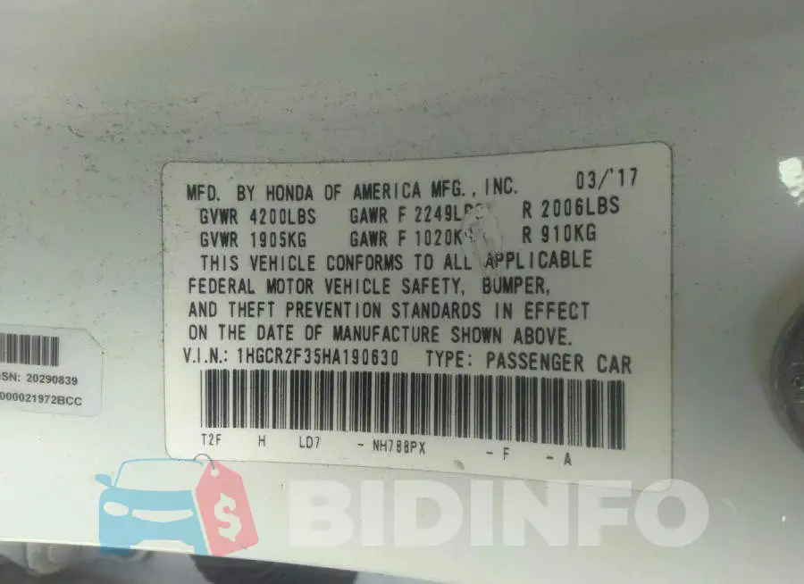 1HGCR2F35HA190630 Photo# 9