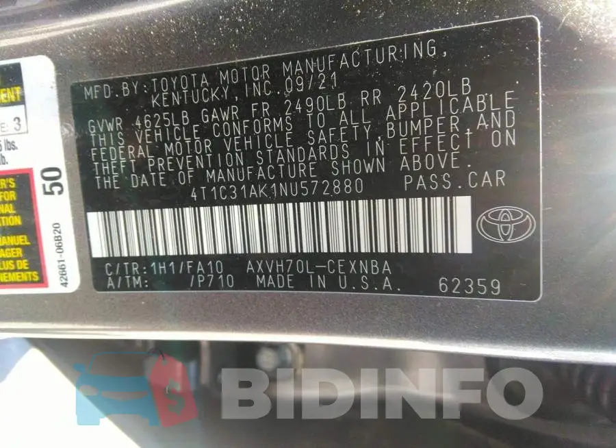 4T1C31AK1NU572880 Photo# 9