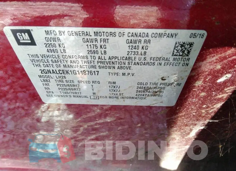 2GNALCEK1G1187617 Photo# 9