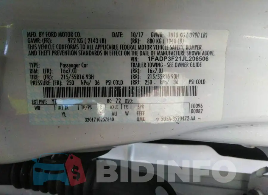 1FADP3F21JL206506 Photo# 9