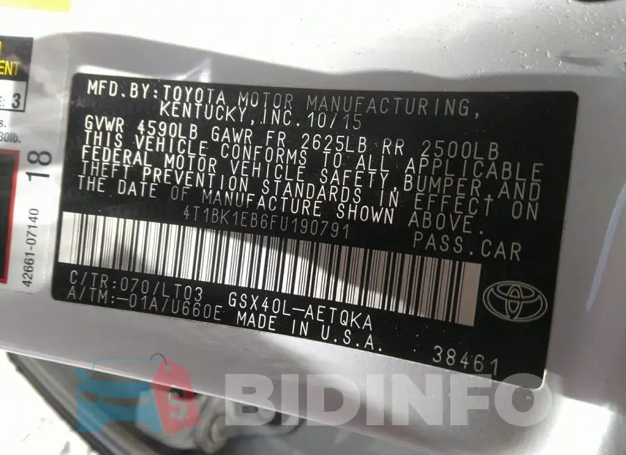 4T1BK1EB6FU190791 Photo# 9