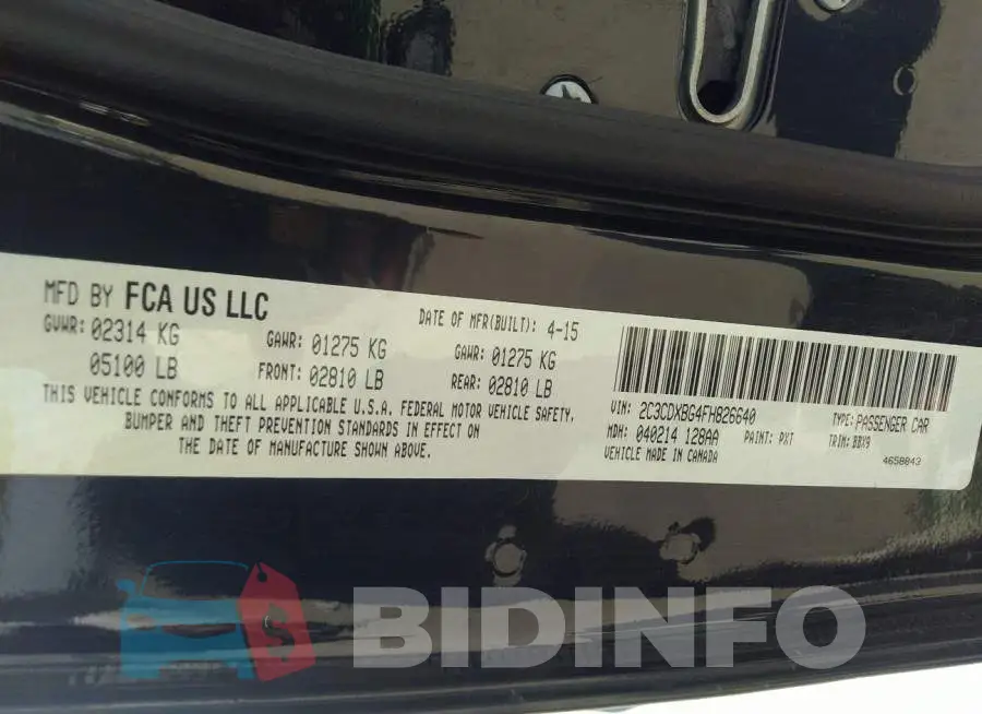 2C3CDXBG4FH826640 Photo# 9