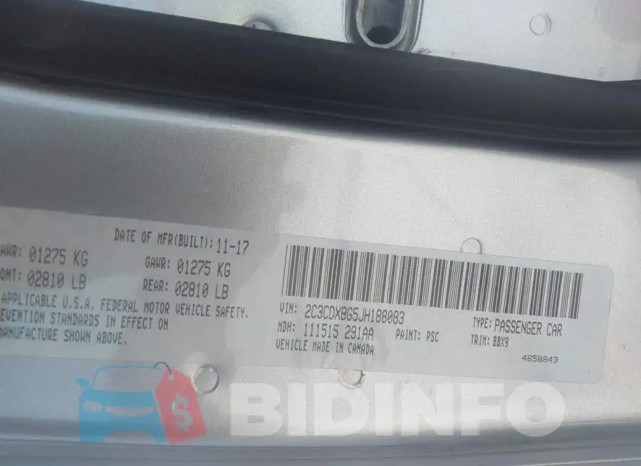 2C3CDXBG5JH188083 Photo# 9