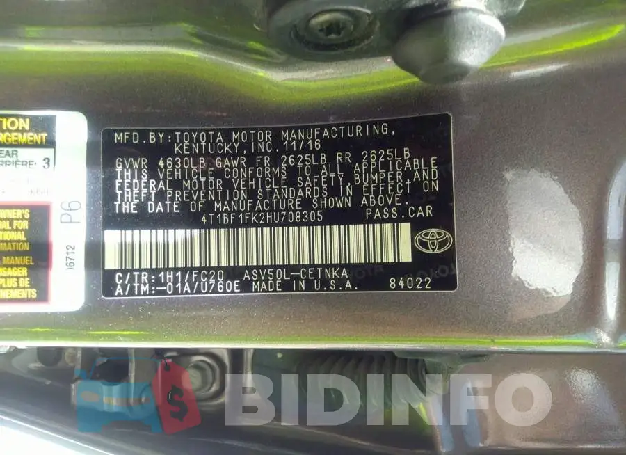 4T1BF1FK2HU708305 Photo# 9